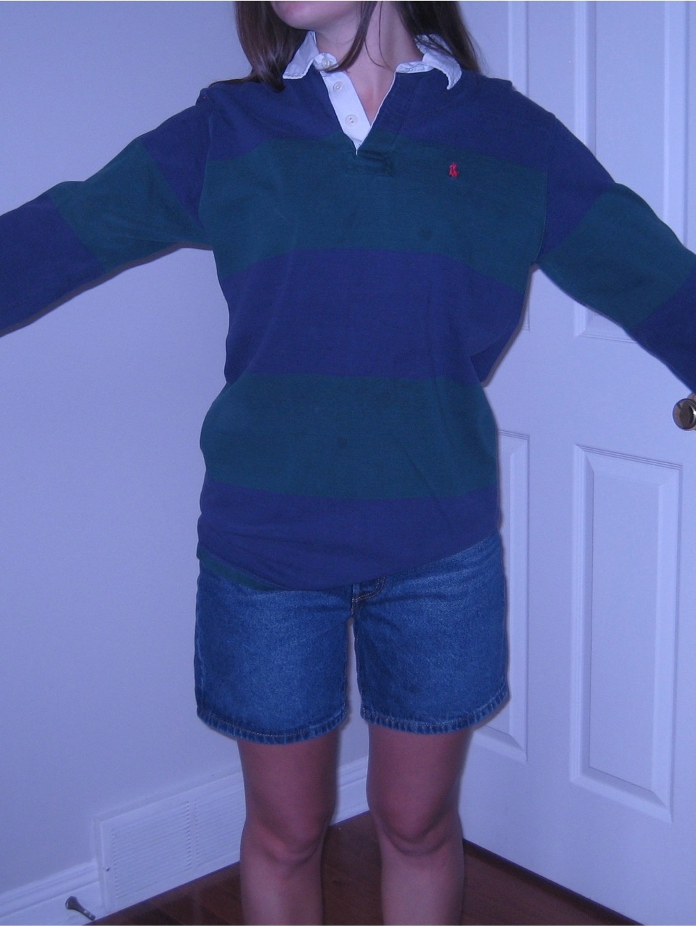 Ralph Lauren Navy and Green Striped Rugby Shirt